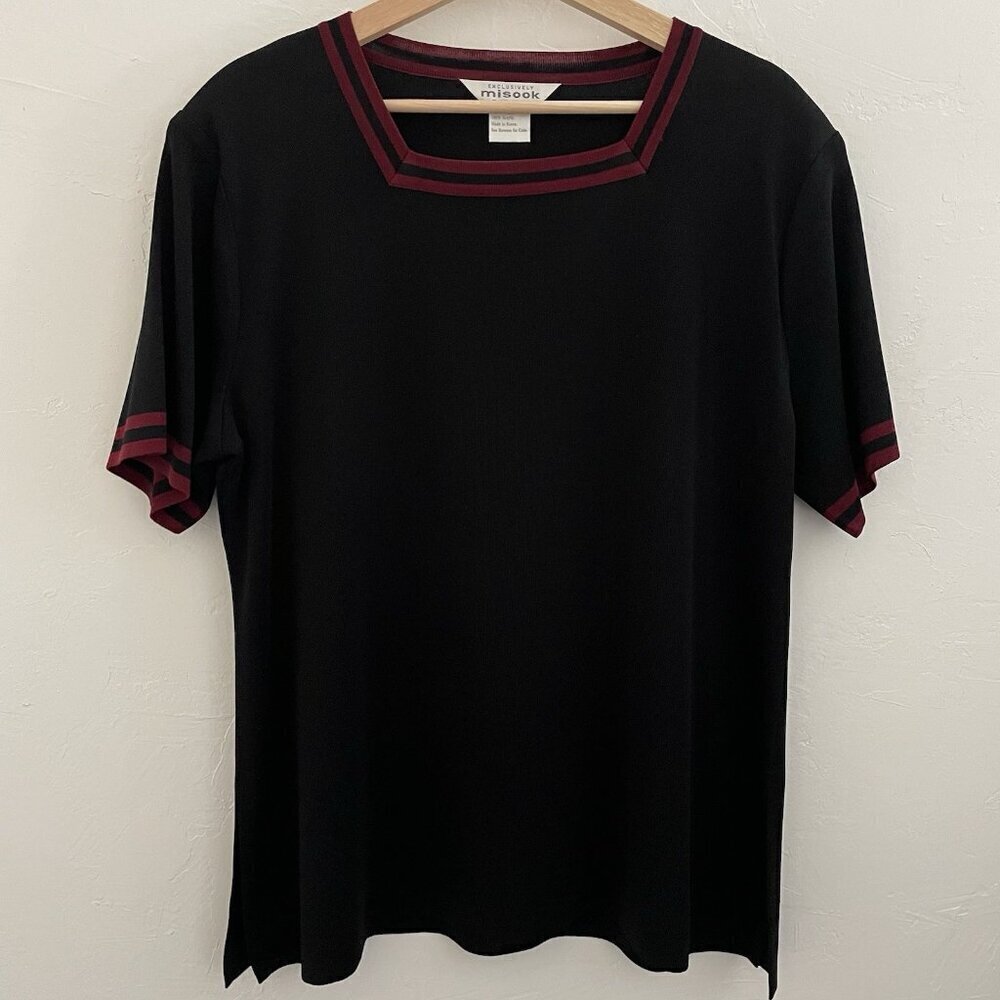 Misook Top Women Petite Plus 1P Black Tunic Tee Pullover Breathable Stretch EUC